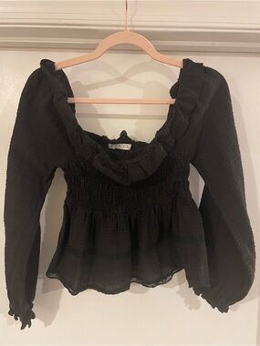 HYFVE Check Smocked Peplum Long-Sleeve Top - Small